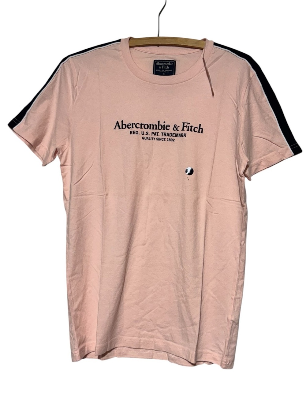 Abercrombie‎ Fitch NWT Tee Men Size Small Pink Navy Blue Y2K Striped Sporty Logo